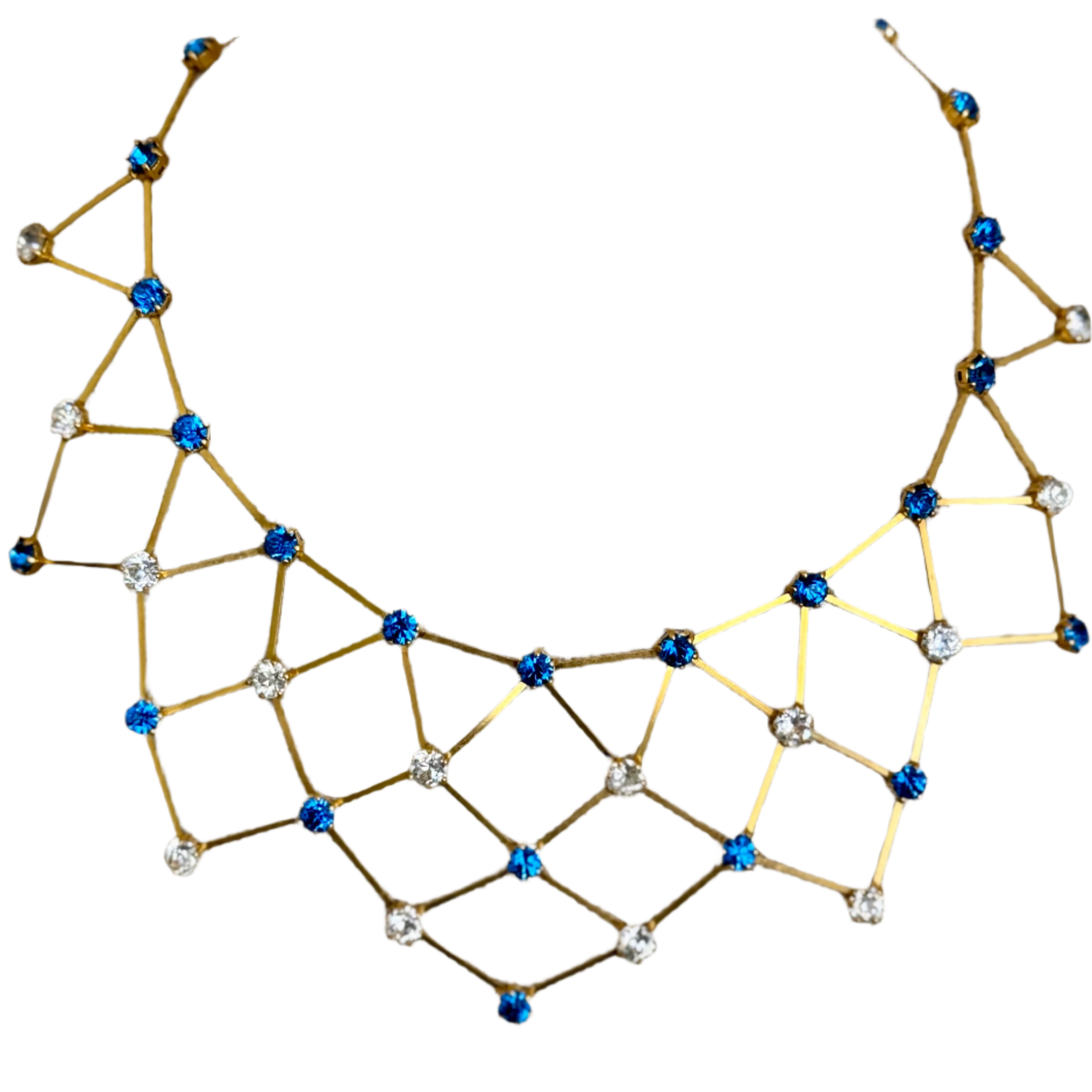 1960s French Blue Crystal Gold Collar Necklace