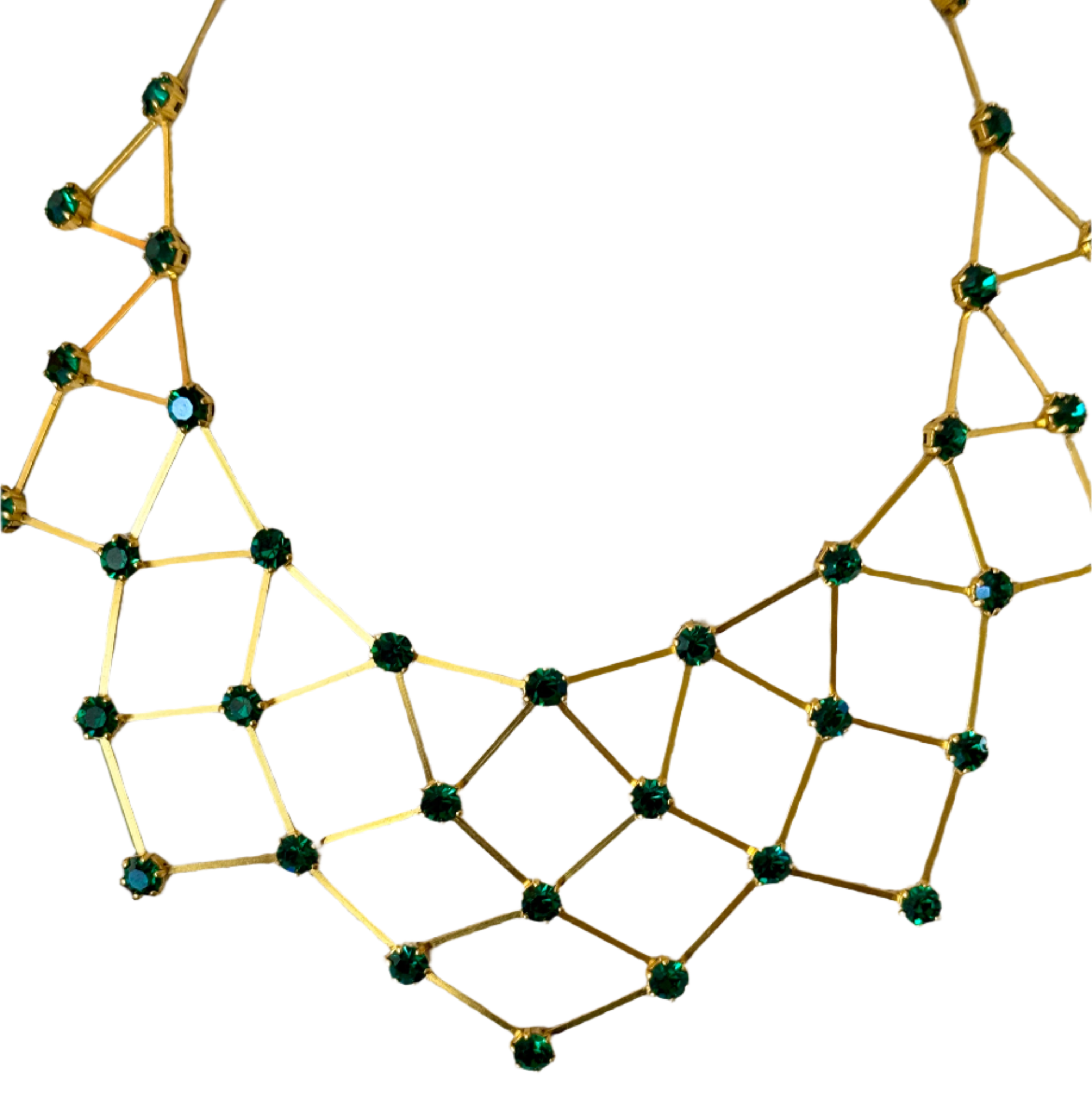 1960s French Emerald Green Crystal Gold Collar Necklace