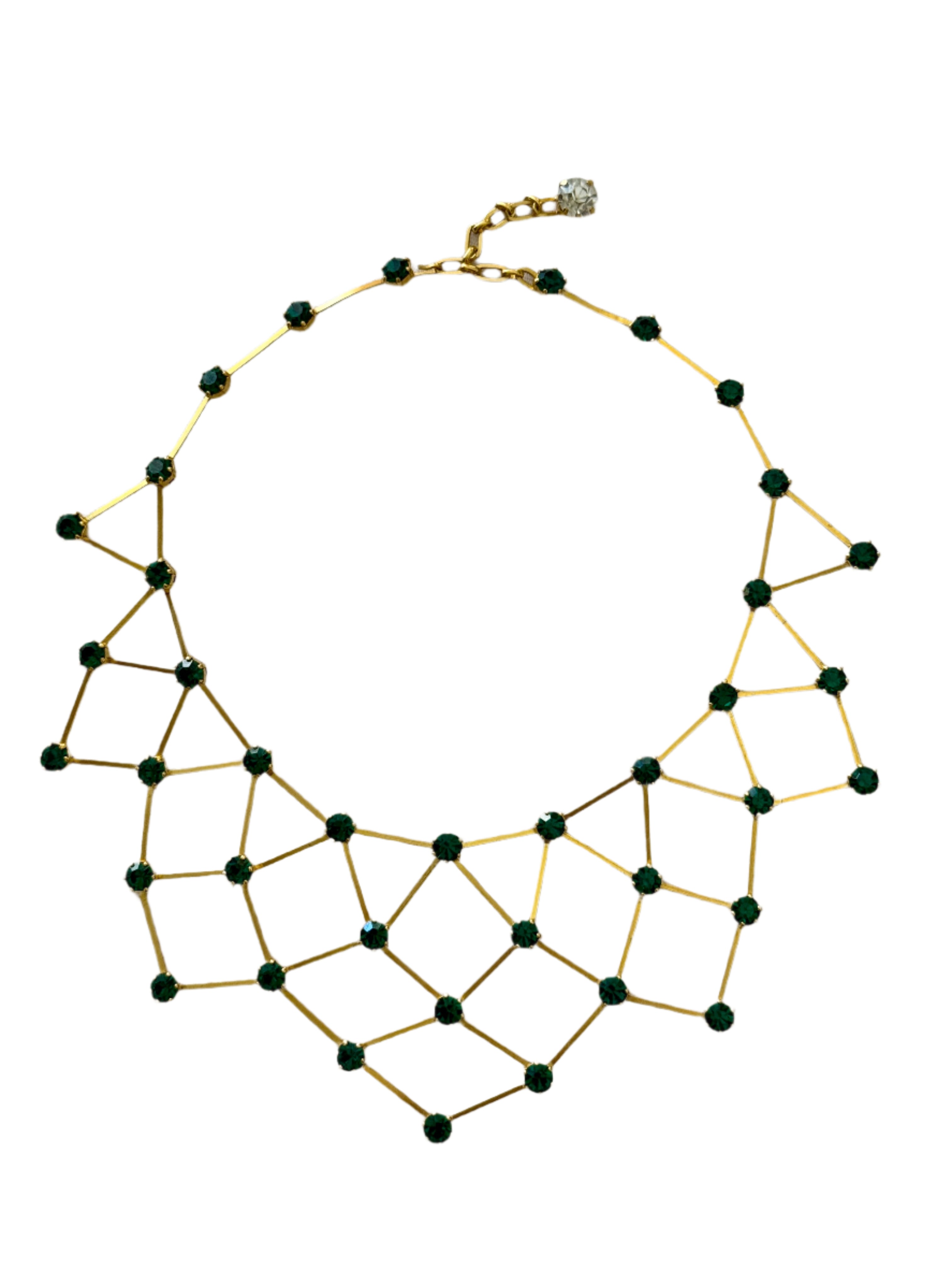 1960s French Emerald Green Crystal Gold Collar Necklace