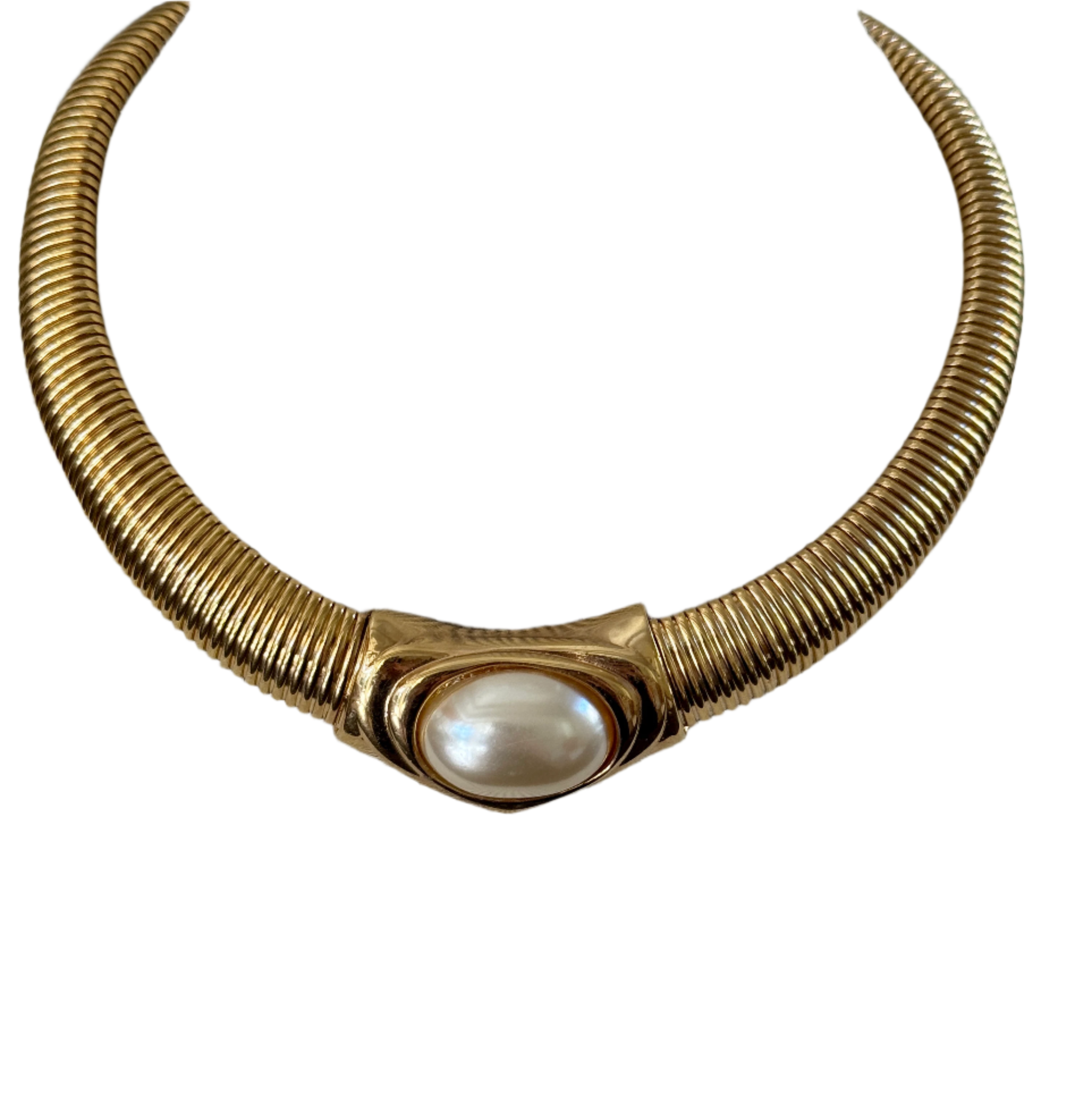 70s Pearl Gold Omega Necklace