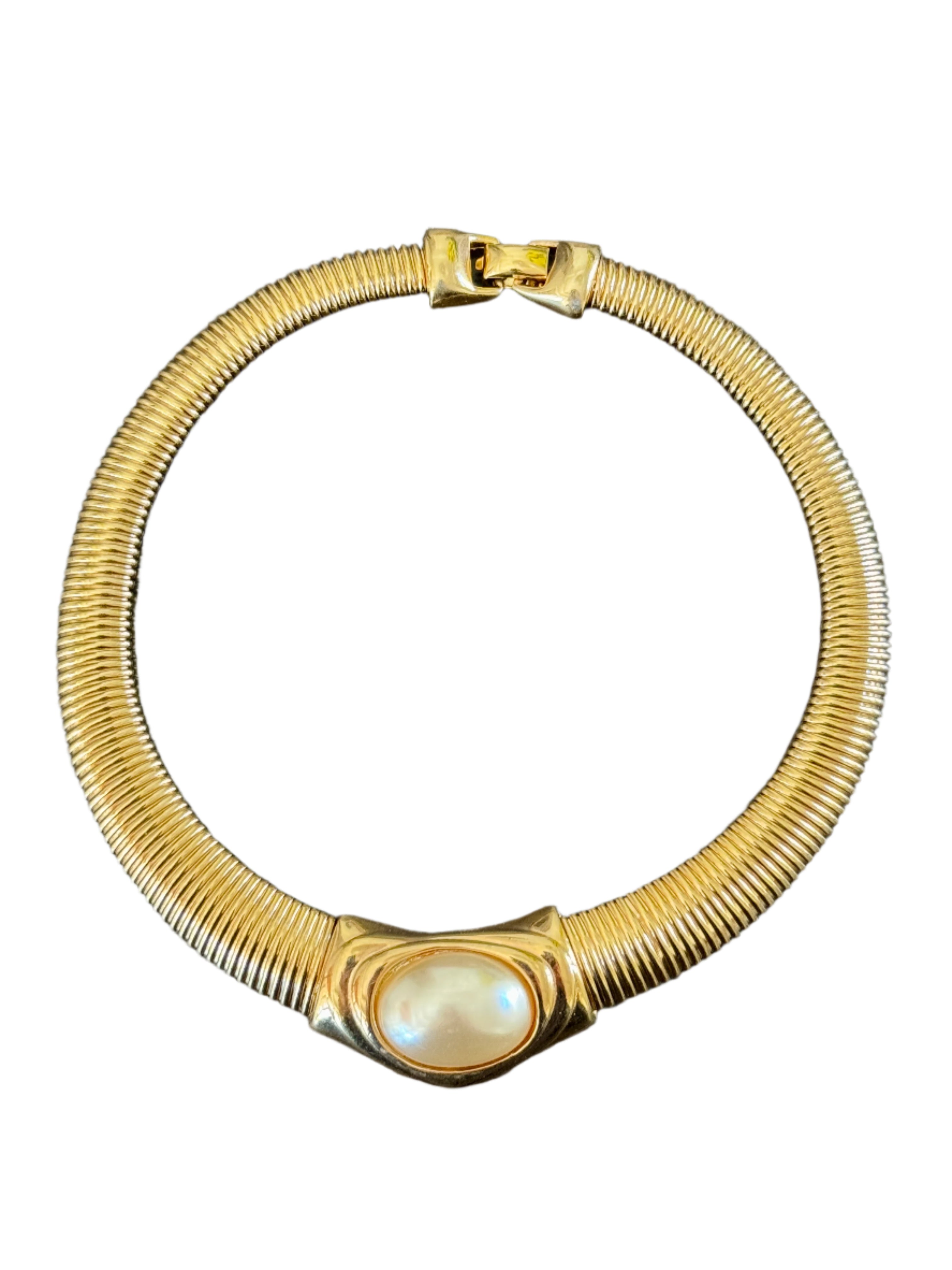 70s Pearl Gold Omega Necklace