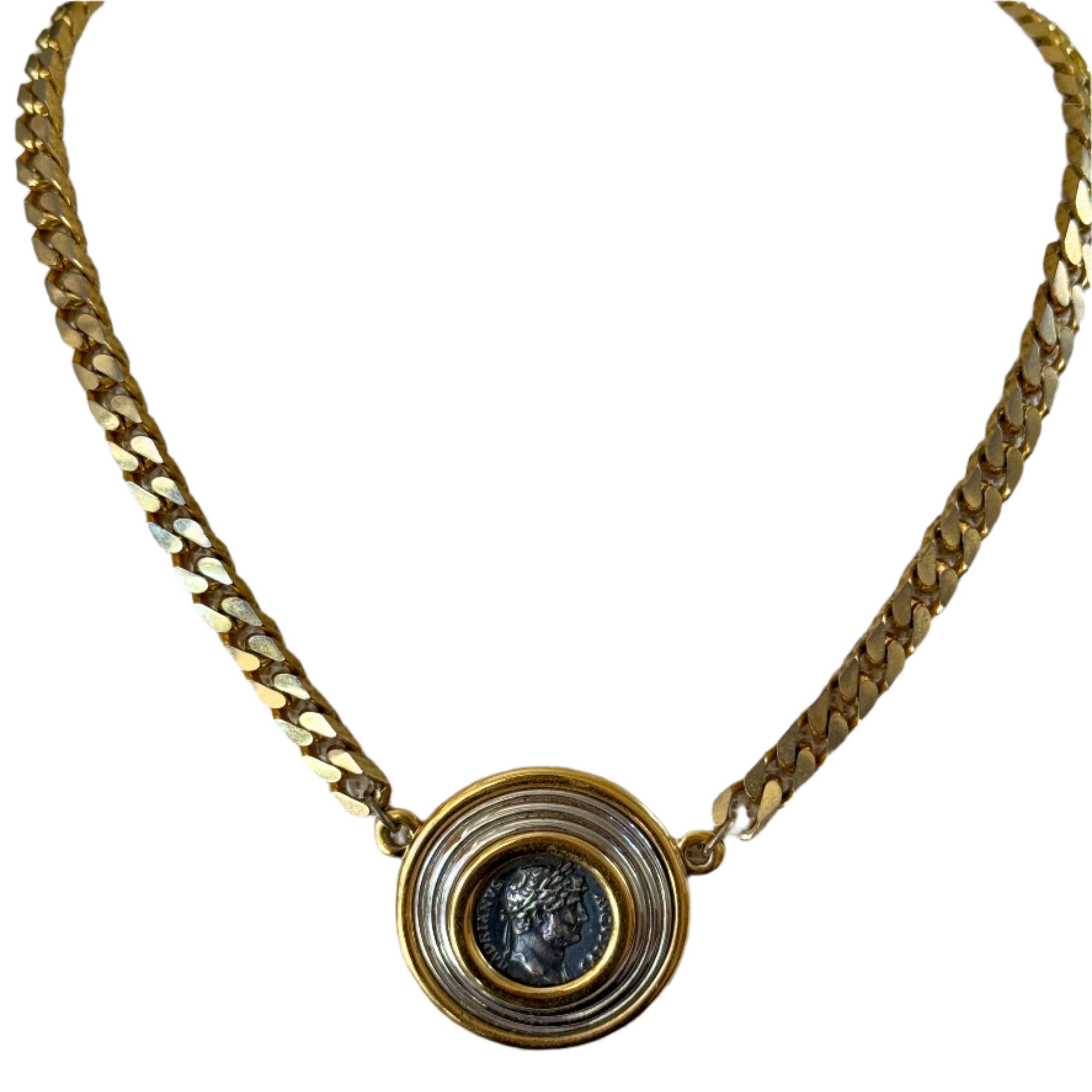 Vintage 80s Silver and Gold Roman Coin Necklace