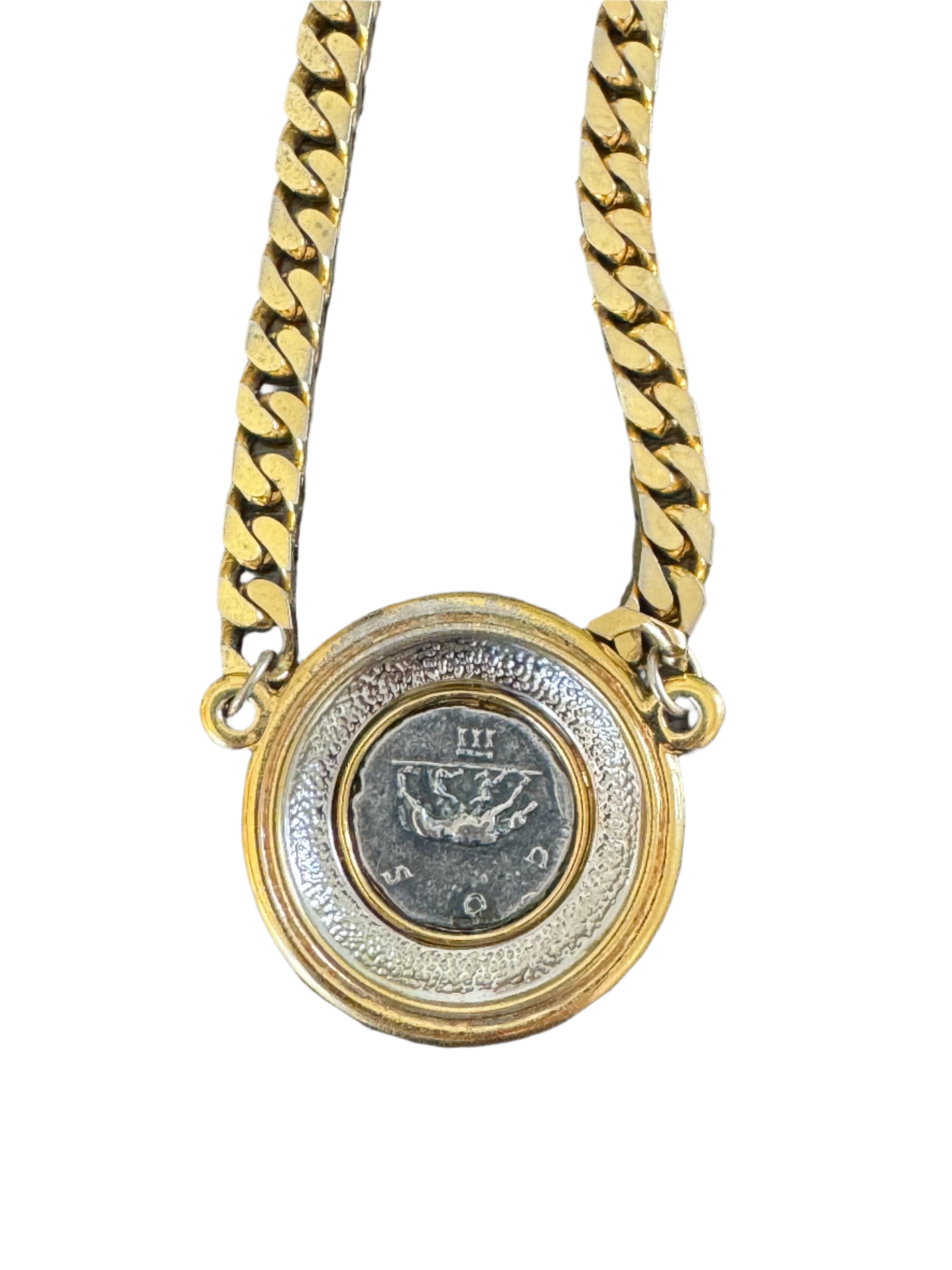 Vintage 80s Silver and Gold Roman Coin Necklace