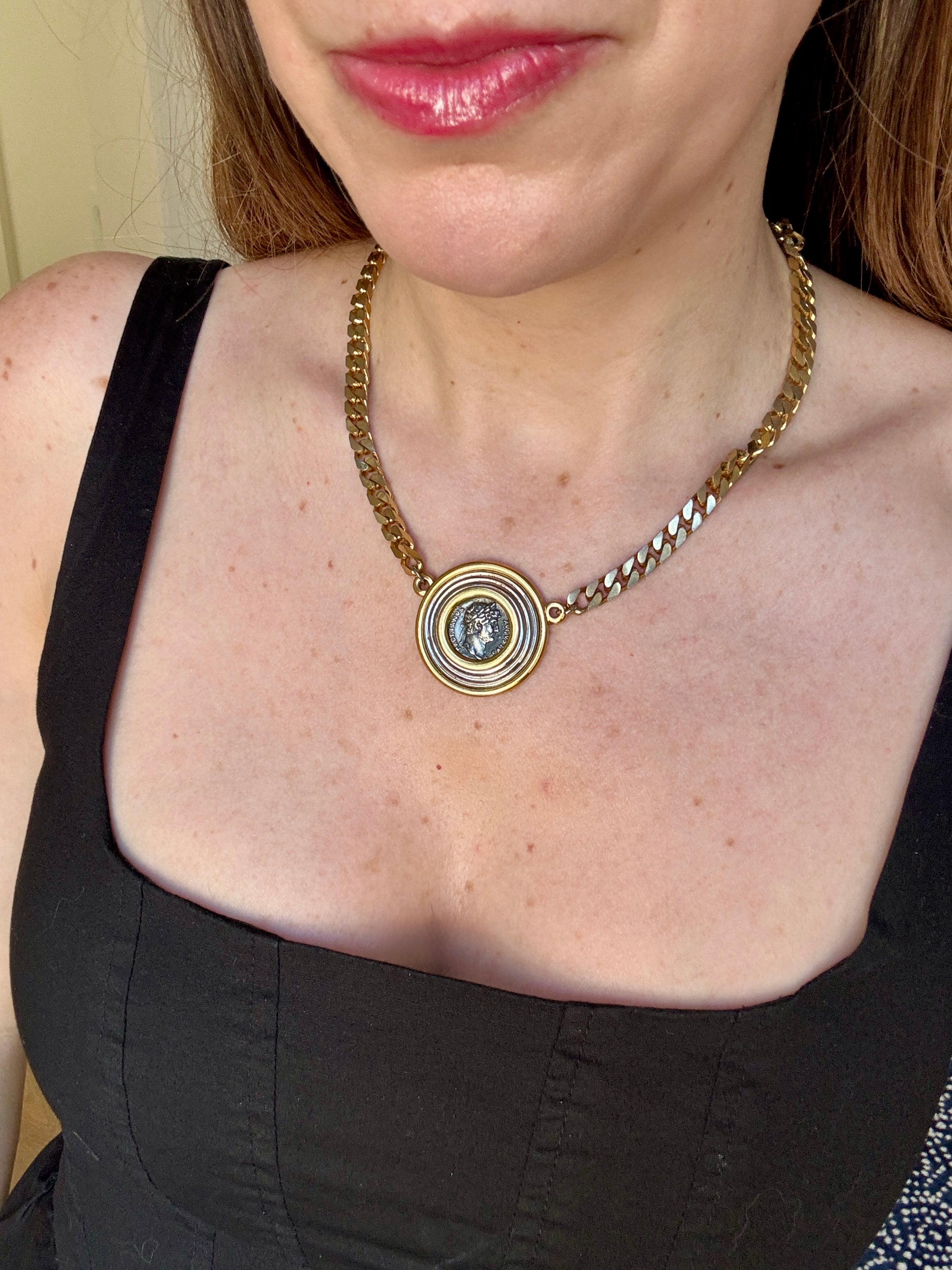 Vintage 80s Silver and Gold Roman Coin Necklace