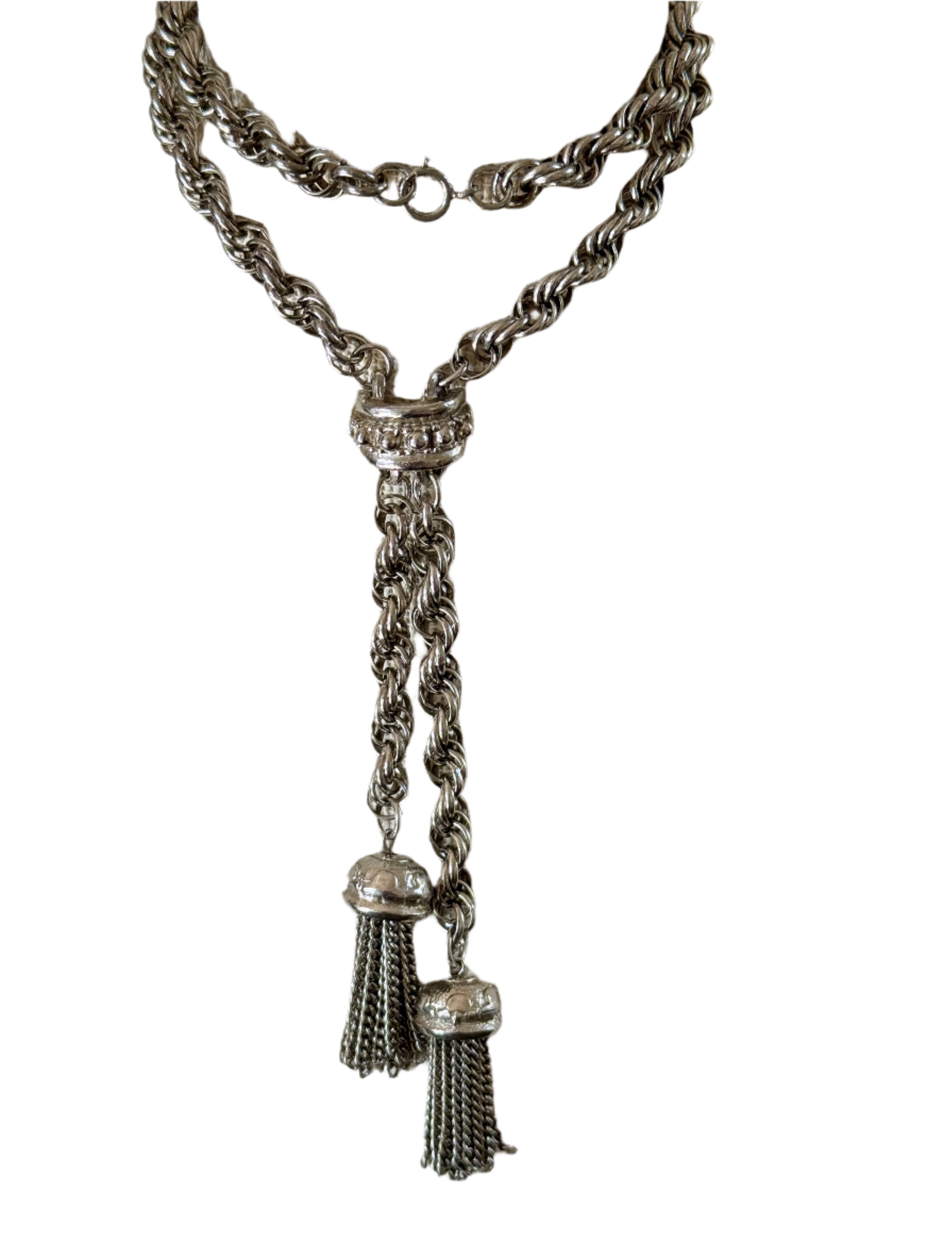 70s Silver Tassel Lariat Necklace