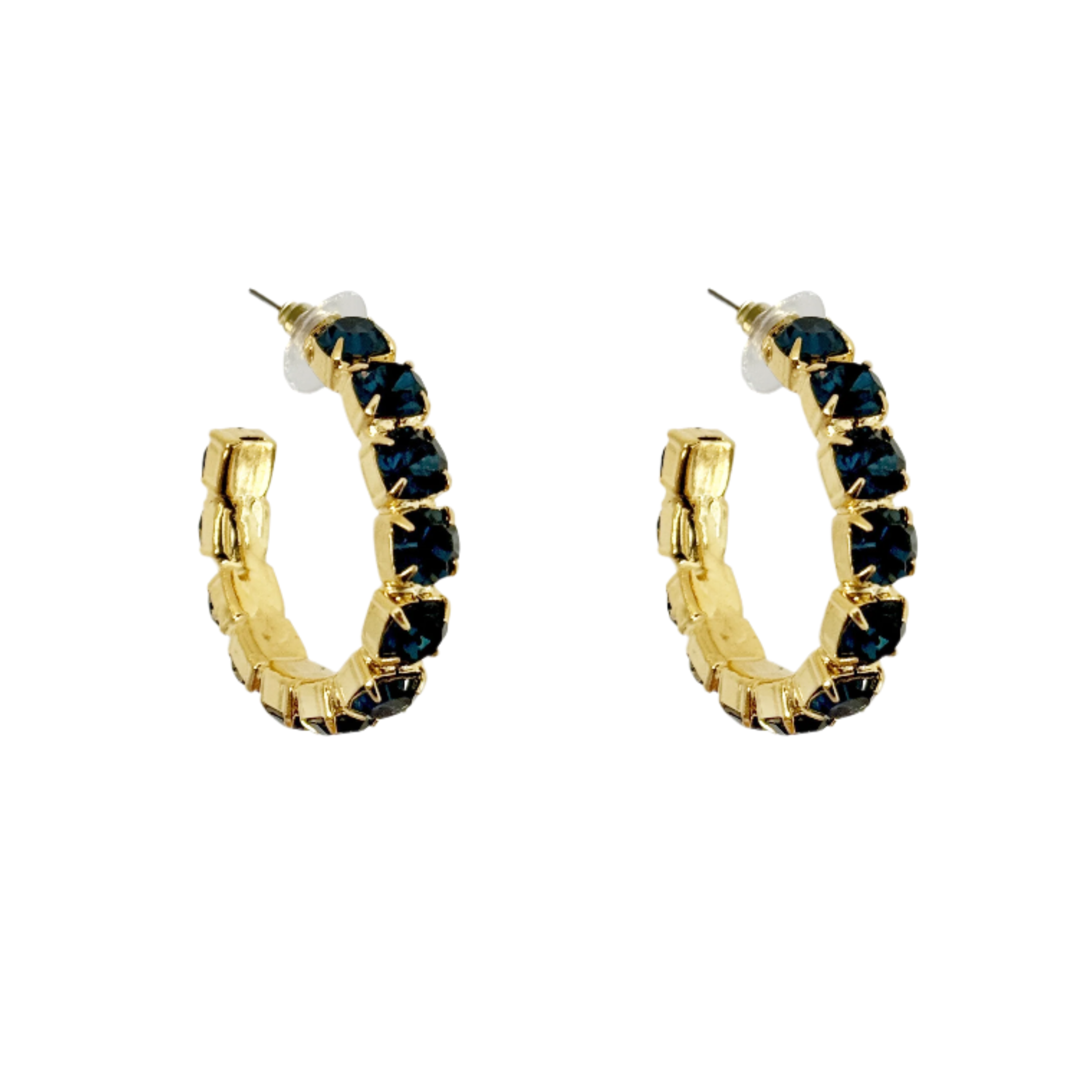 Dark Blue Crystal Hoop Earrings