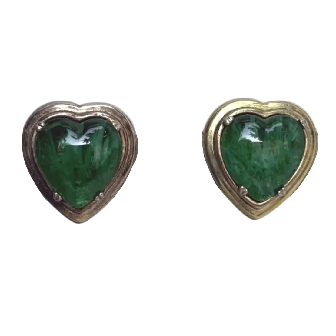 Vintage Italian Gilt Sterling Green Glass Heart Earrings