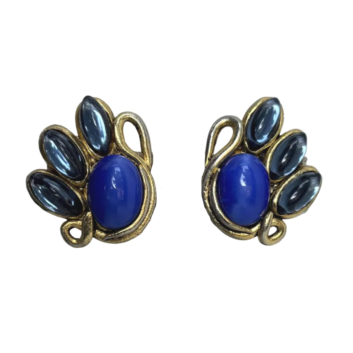 Vintage French Blue Glass Swan Clip Earrings