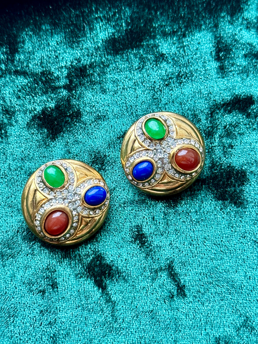 80s Marbled Glass Gold Earrings