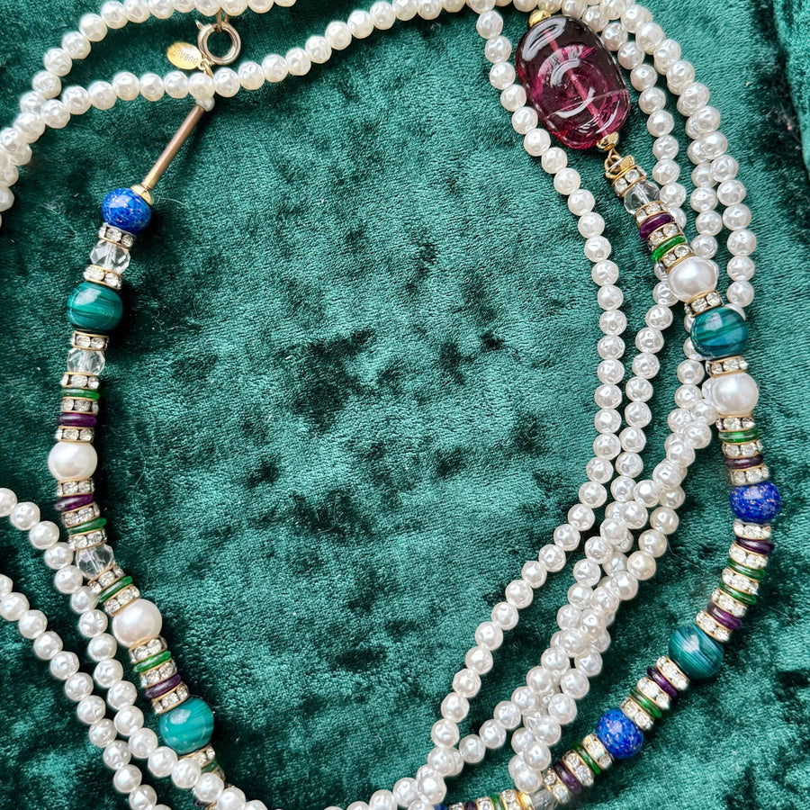 Vintage Estate Faux Pearl  Glass Bead Plunge Necklace