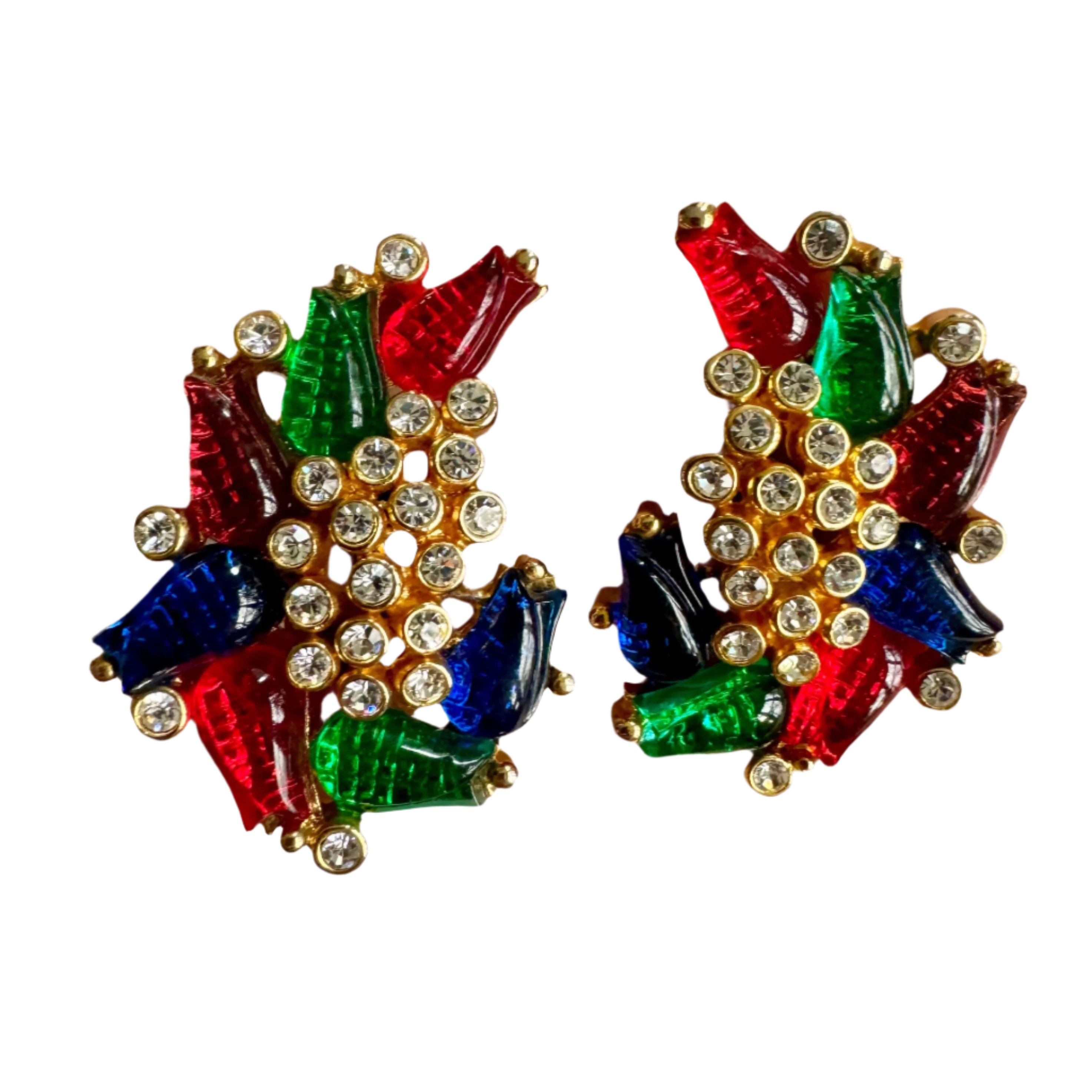 60s  Multi-Colored Glass Tulip Earrings