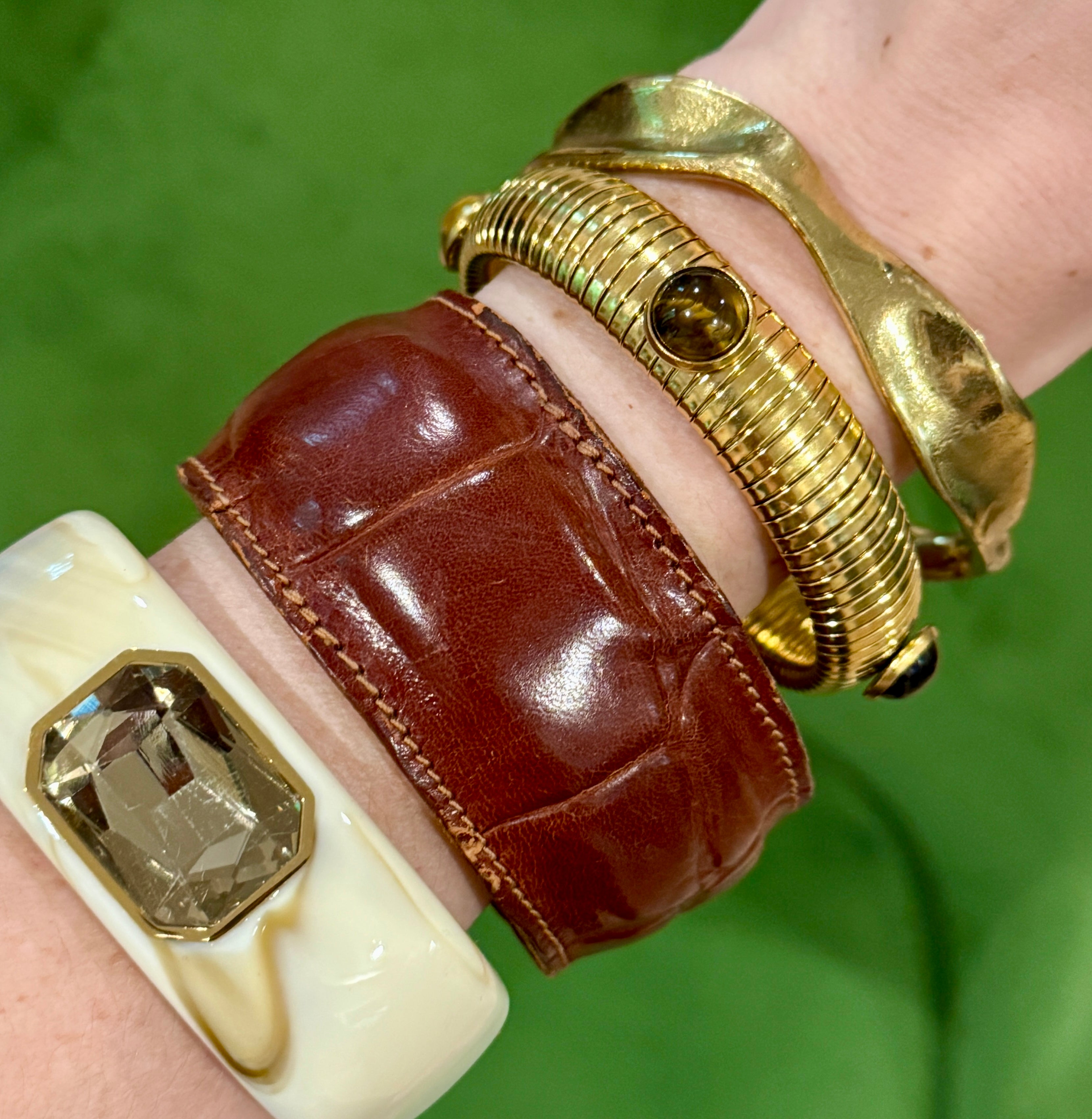 Marbled Resin Cuffs - Tawny Brow, white, Dark Brown