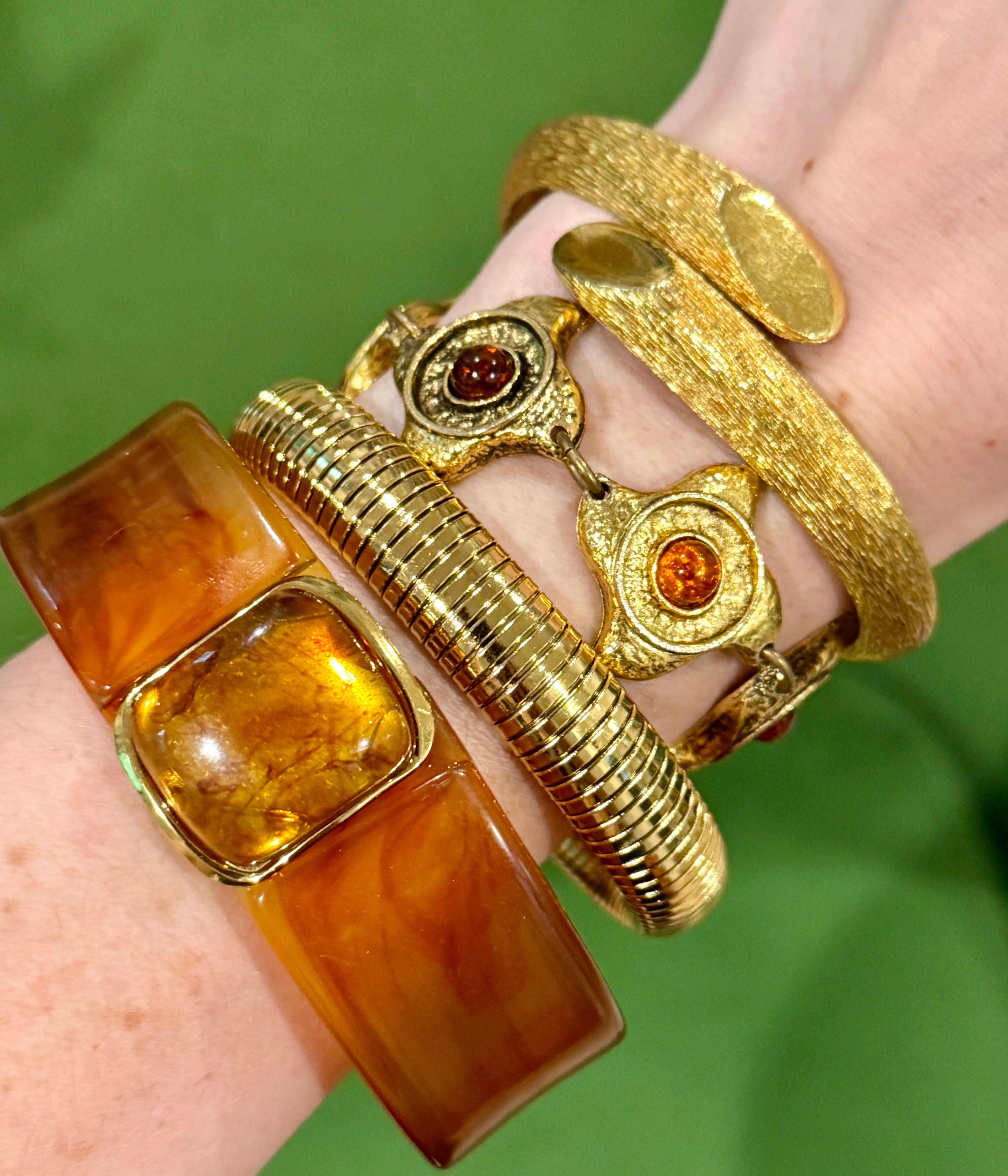 Marbled Resin Cuffs - Tawny Brow, white, Dark Brown