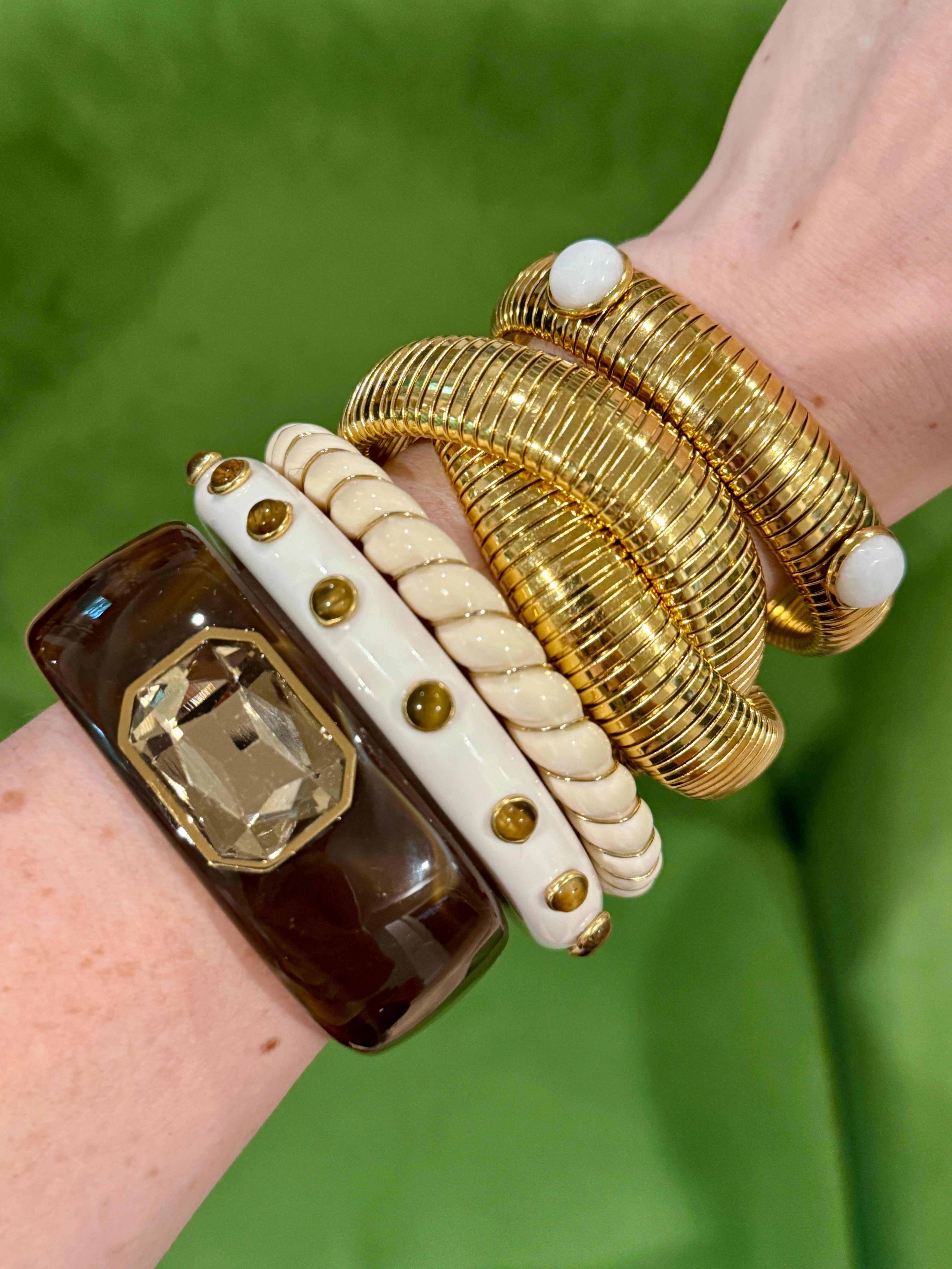 Marbled Resin Cuffs - Tawny Brow, white, Dark Brown
