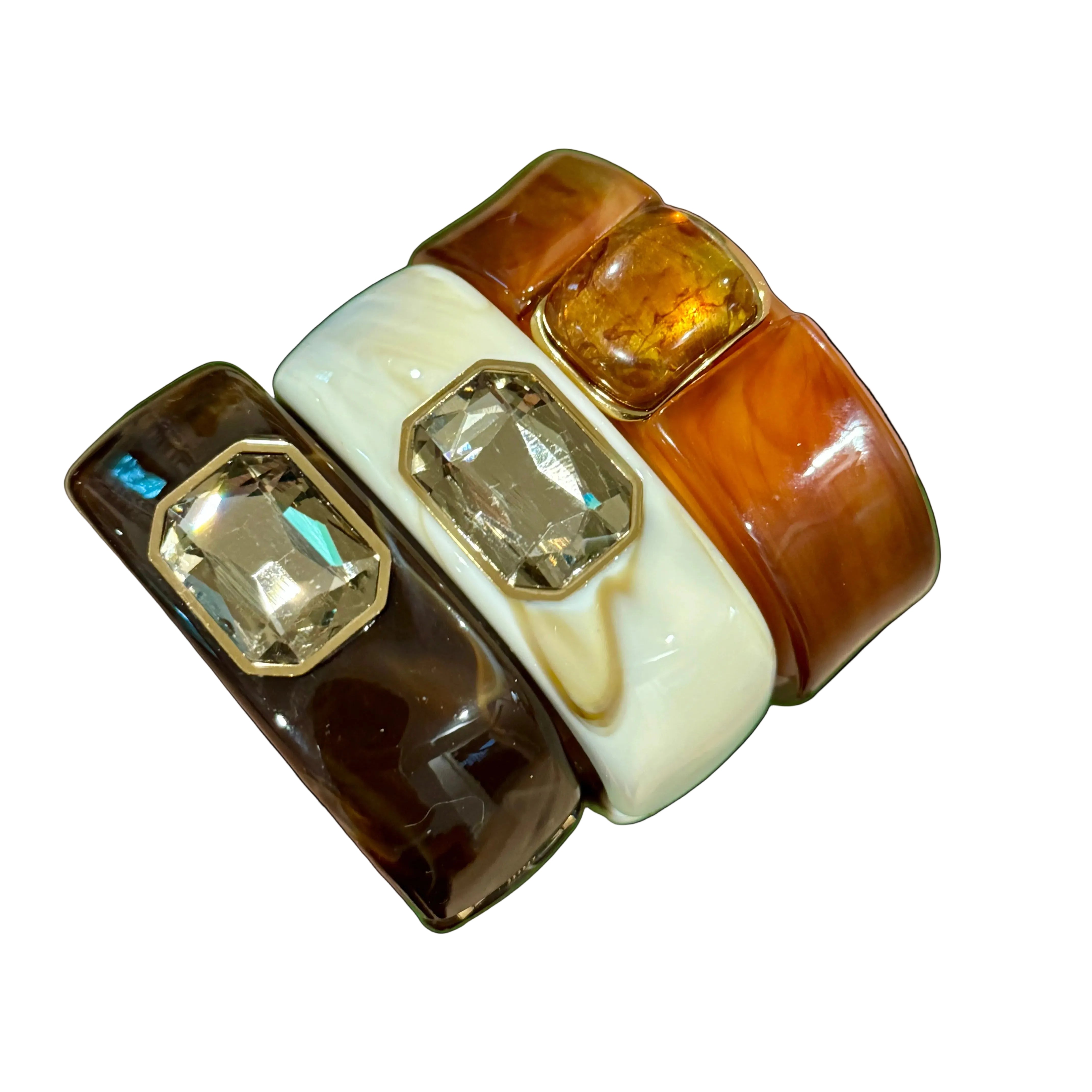 Marbled Resin Cuffs - Tawny Brow, white, Dark Brown