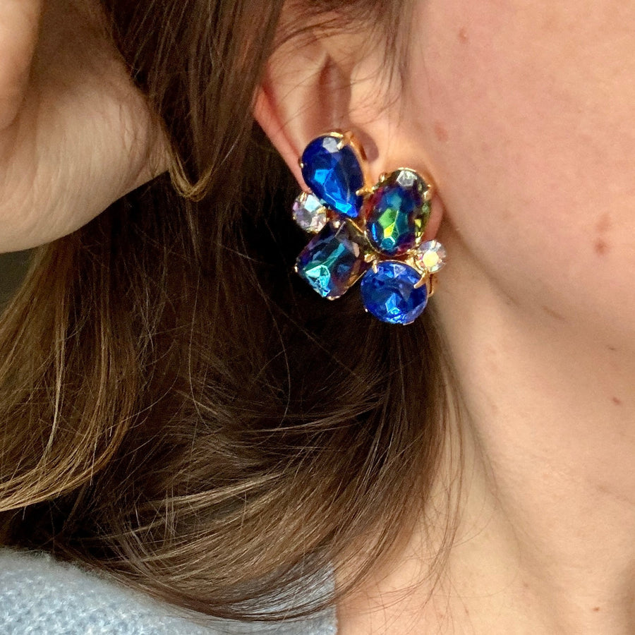 Blue Aurora Crystal Clip On Earrings