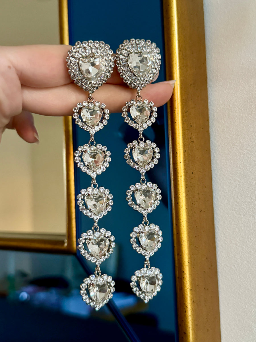 Alessandra Rich Diamond Crystal Heart Shoulder Duster Earrings
