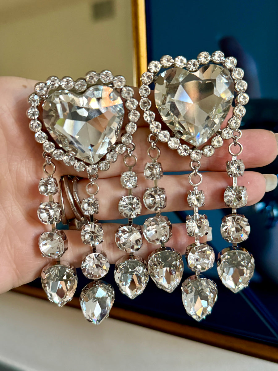 Huge Designer Crystal Heart Earrings