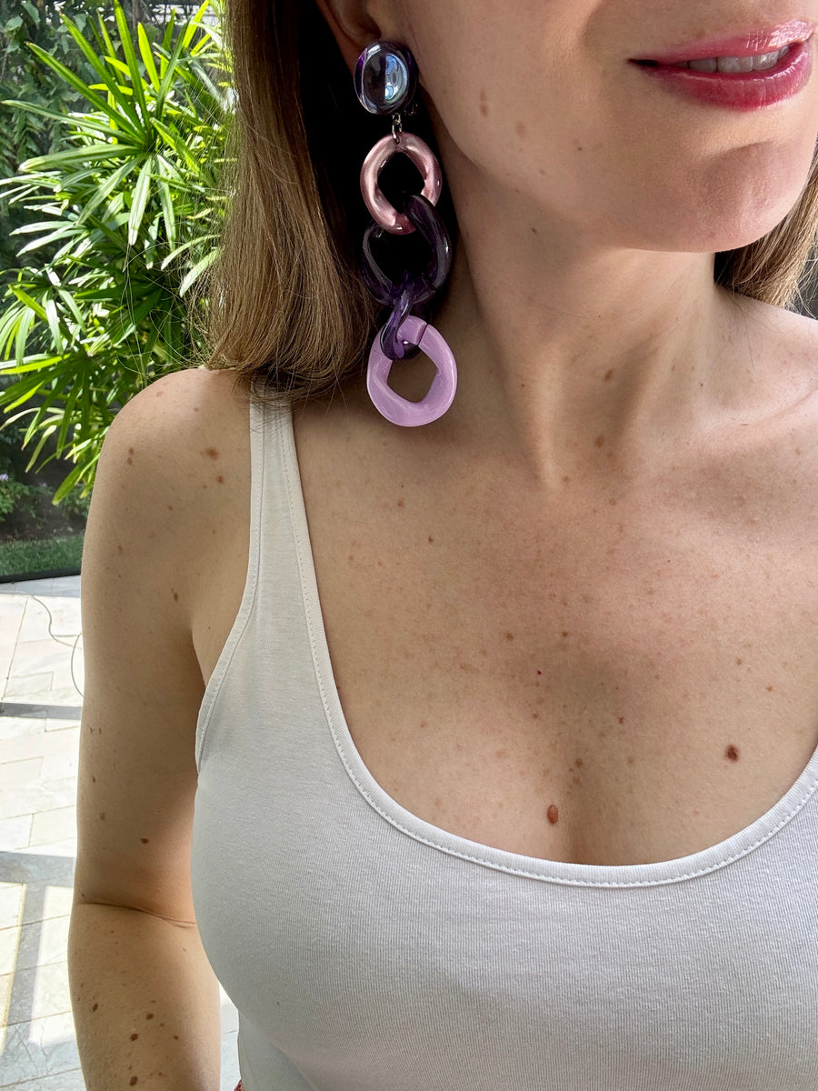 French Designer Francine Bramli Purple Link Clip On Earrings