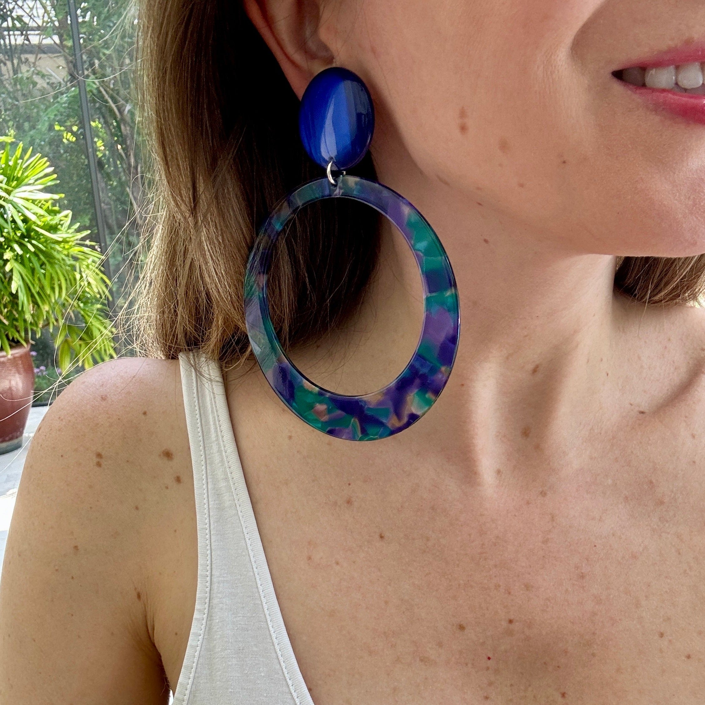 Marbled Resin Hoop Clip-On Earrings