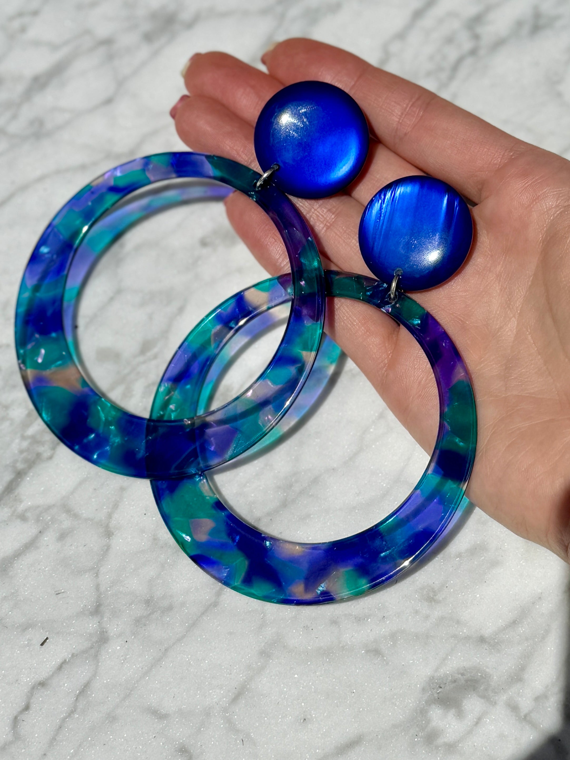 Marbled Resin Hoop Clip-On Earrings