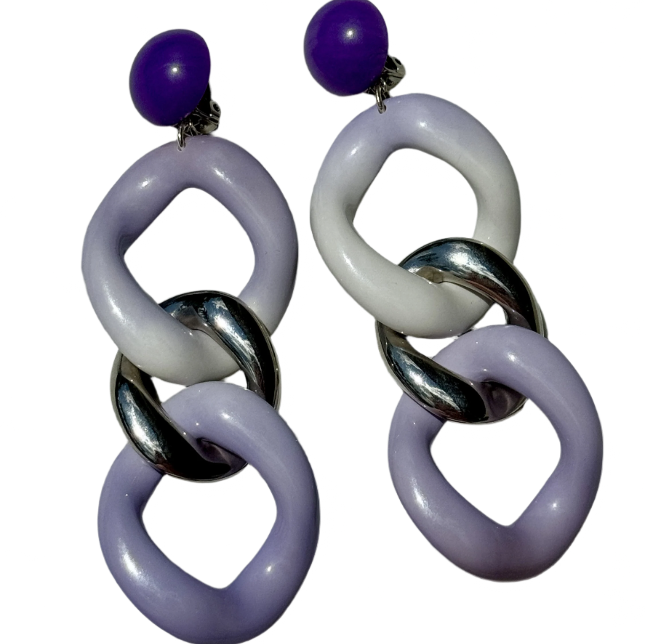 French Designer Francine Bramli Purple Ombre Silver Link Earrings