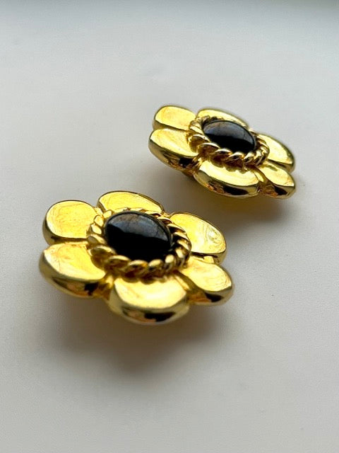 Vintage  Pinky Paris Gold Flower Earrings