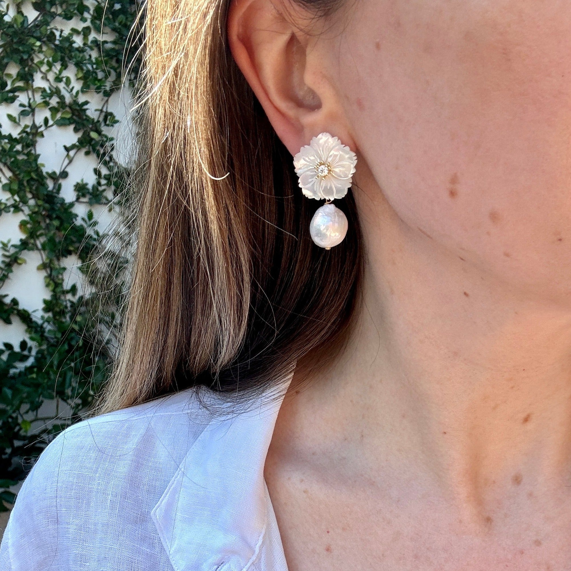 Pearl Drop Flower Drop Earrings