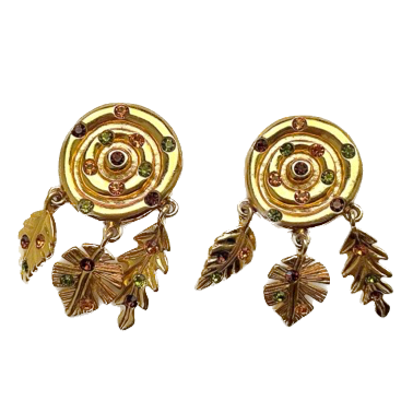 90s Gold Leaf Statement Clip On Earrings