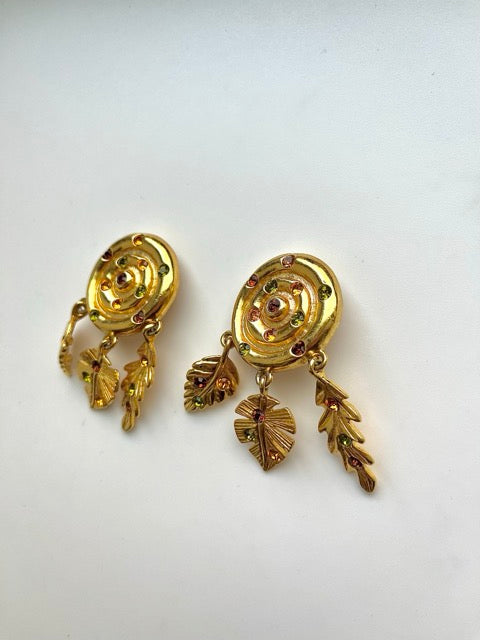 90s Gold Leaf Statement Clip On Earrings