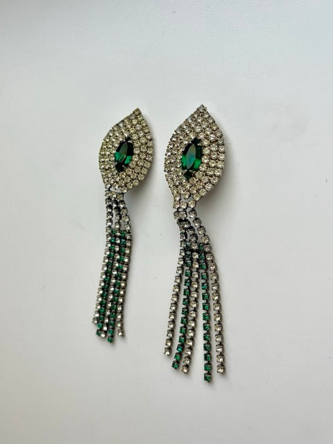 Vintage 60s Emerald Crystal Cascade Earrings