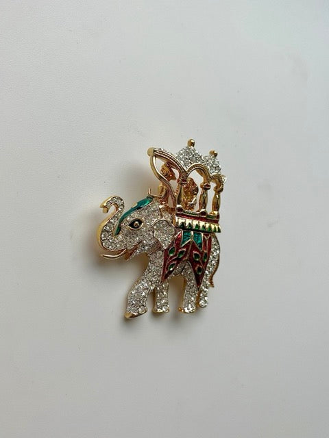 Vintage Mogul Crystal Enamel Elephant Brooch