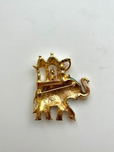 Vintage Mogul Crystal Enamel Elephant Brooch