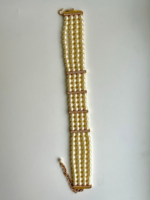 Elegant 90s Multi Row Pearl Choker Necklace