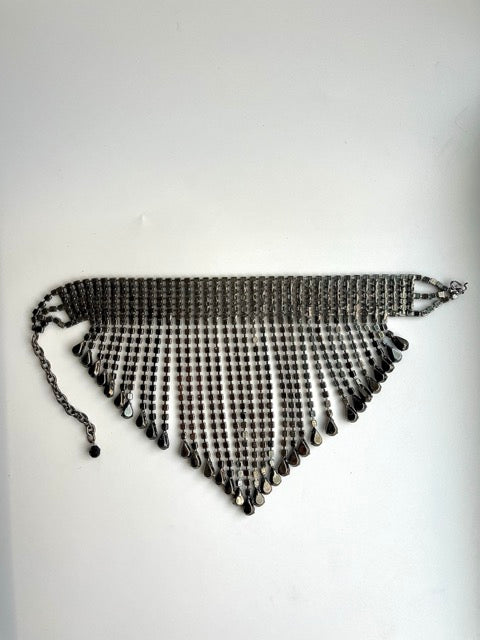 Dazzling 80s Jet Black Crystal Bib Necklace