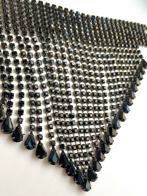 Dazzling 80s Jet Black Crystal Bib Necklace