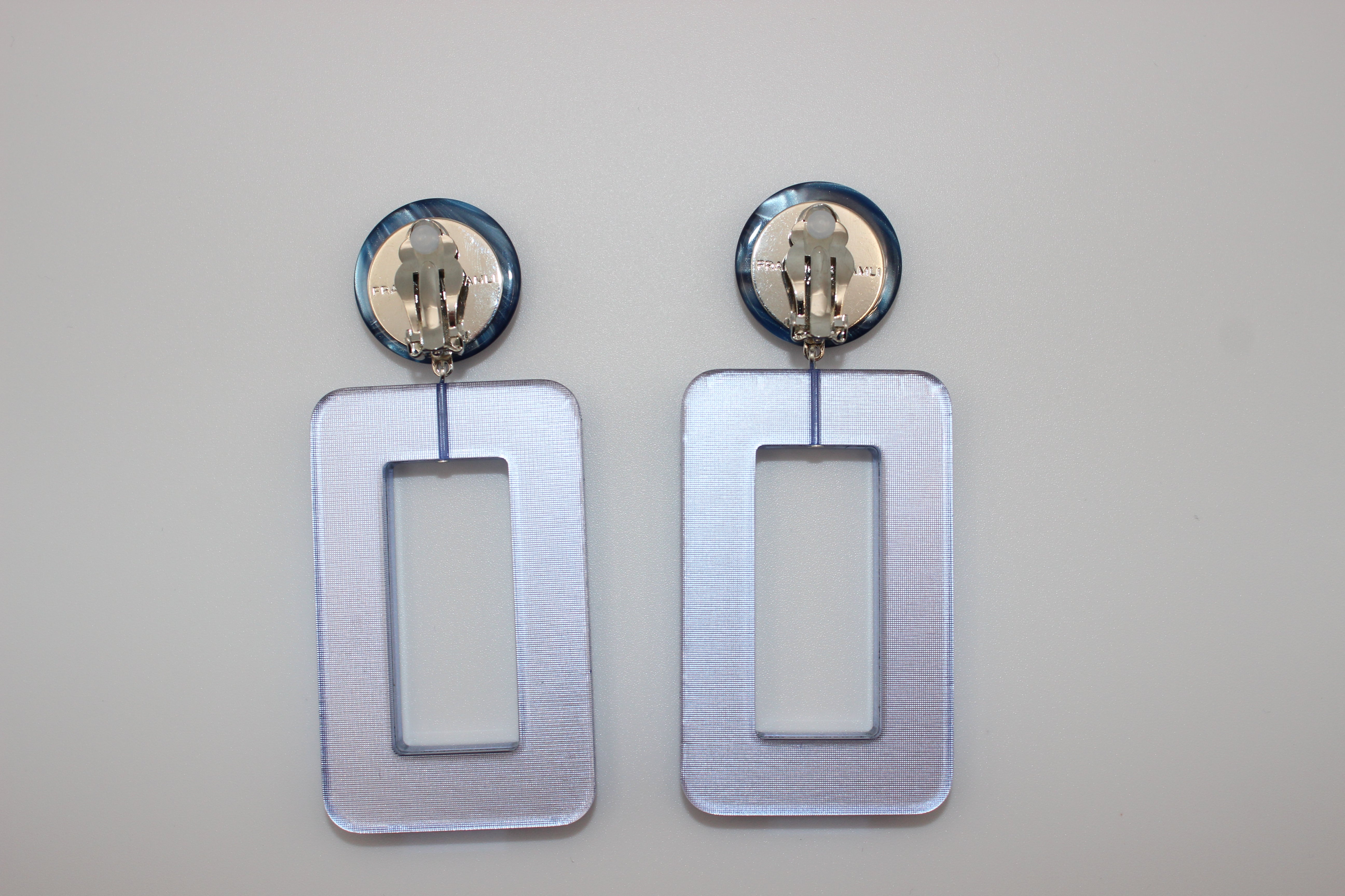 French Square Blue Mirrored Clip-On Earrings