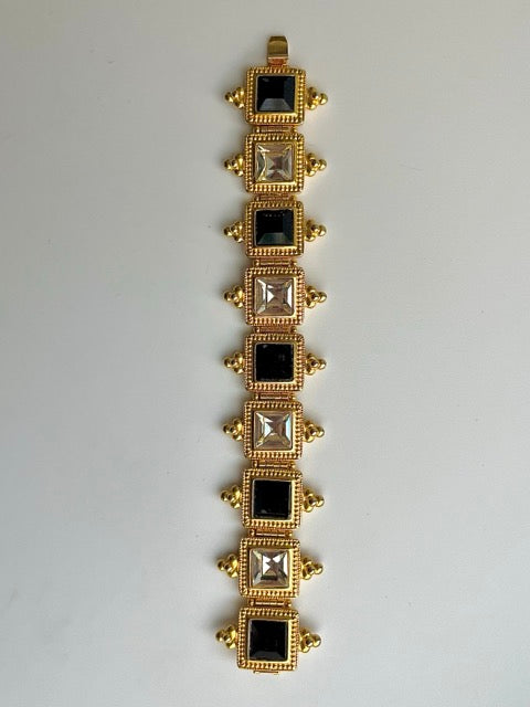 80s Black and Diamond Crystal Panel Bracelet