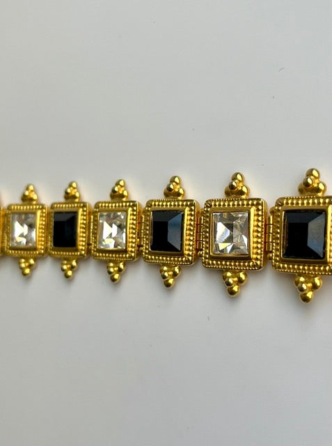 80s Black and Diamond Crystal Panel Bracelet