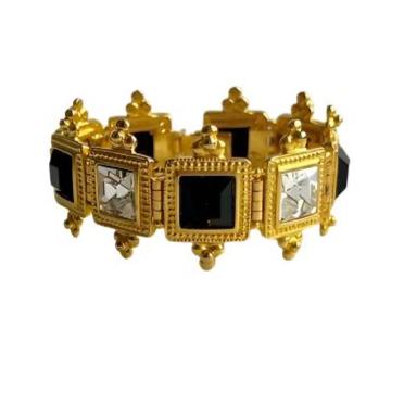 80s Black and Diamond Crystal Panel Bracelet