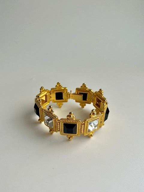 80s Black and Diamond Crystal Panel Bracelet