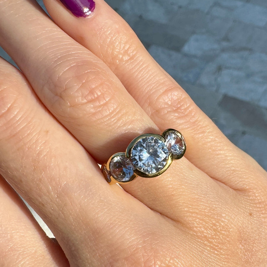 Stunning Vintage Bezel Crystal Gold Ring Size 6 & 8