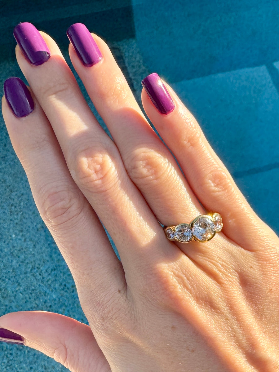 Stunning Vintage Bezel Crystal Gold Ring Size 6 & 8