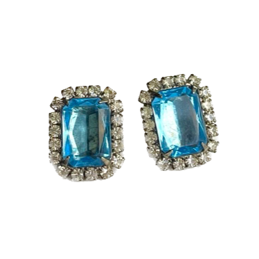 1950s Aqua Blue Crystal Stud Post Earrings