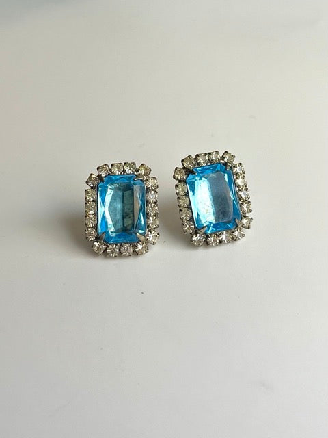 1950s Aqua Blue Crystal Stud Post Earrings