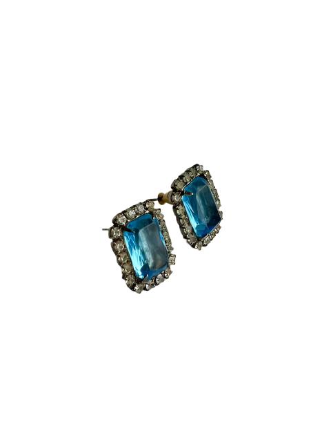 1950s Aqua Blue Crystal Stud Post Earrings