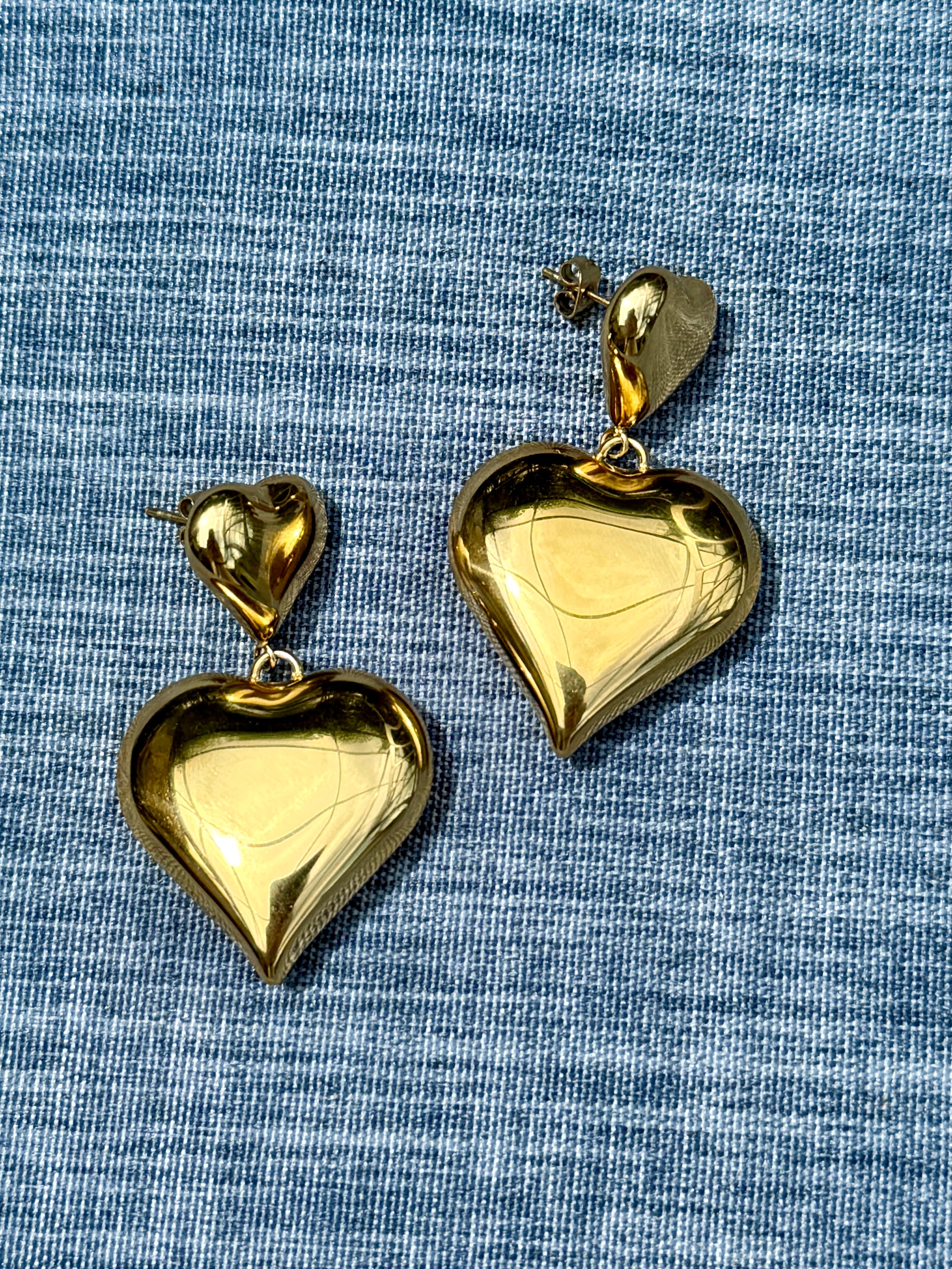 Double Gold Puffed Heart Post Earrings