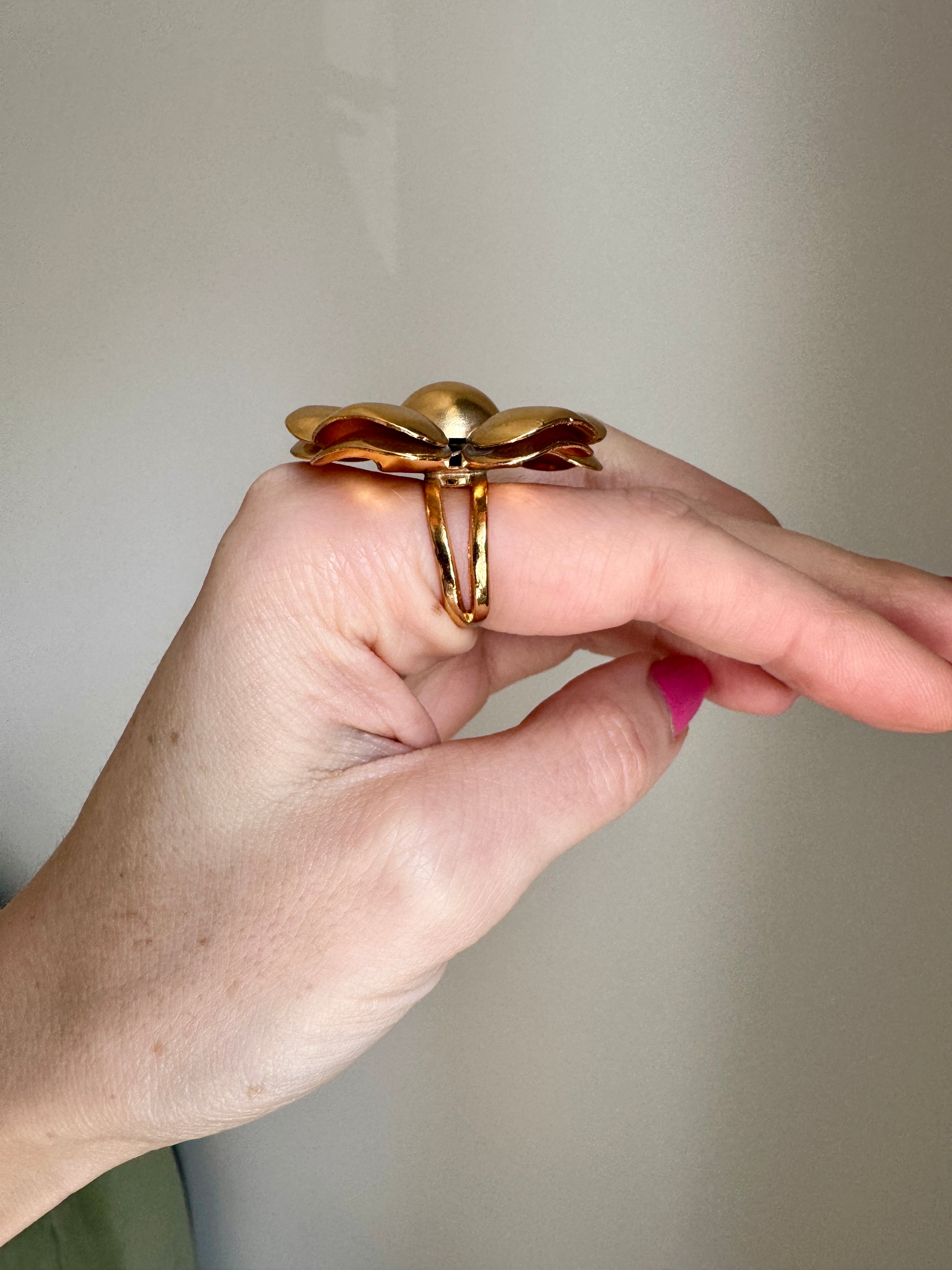 Vintage Italian Huge Gold Flower Ring Size 7
