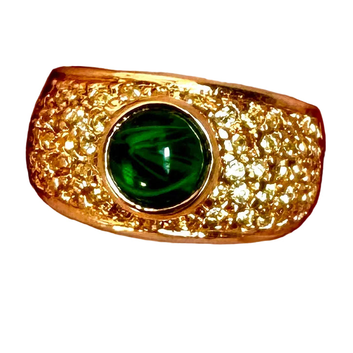 80s Mogul Green Glass Cabochon Ring Size 7