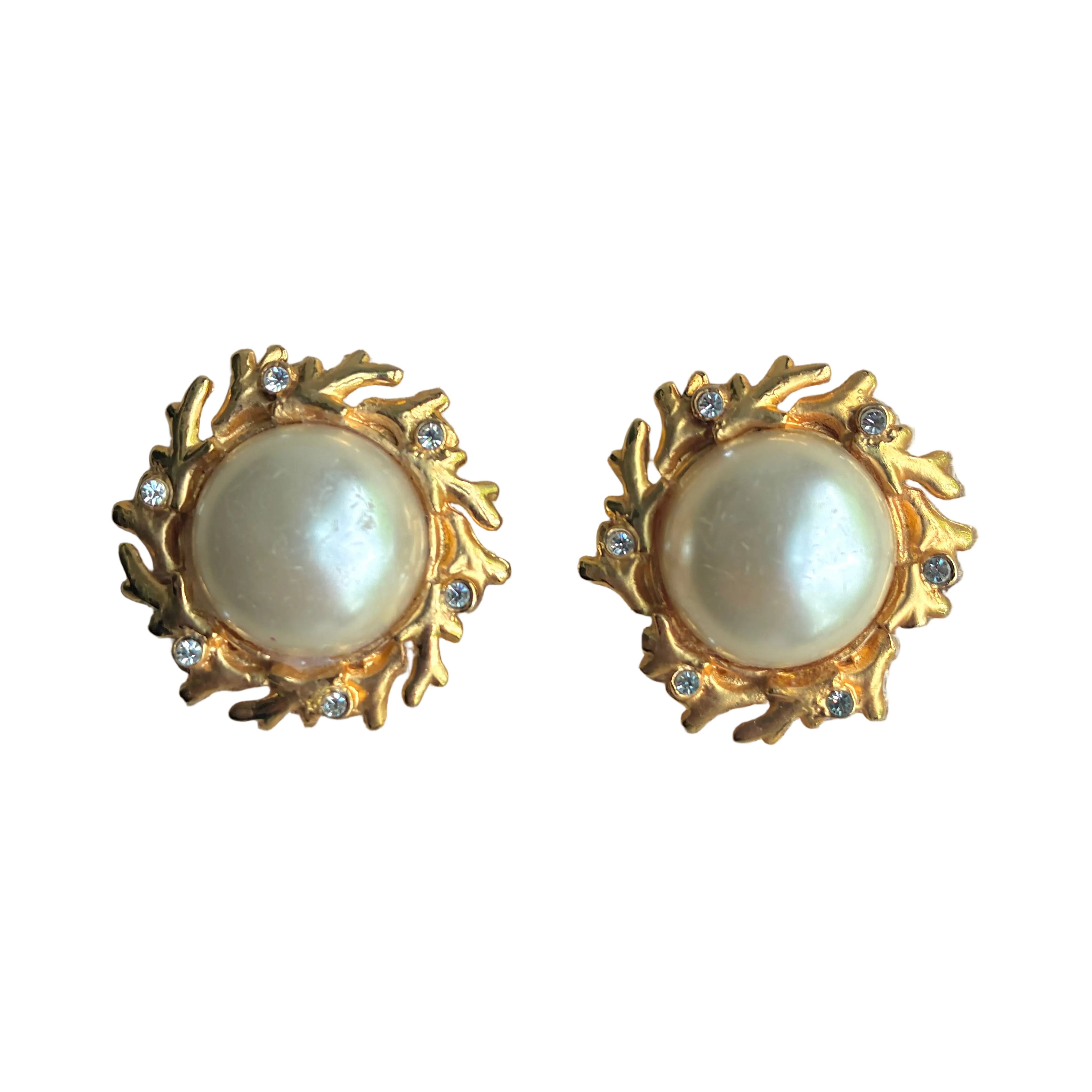 Vintage 1990s Pearl and Gold Coral Earrings